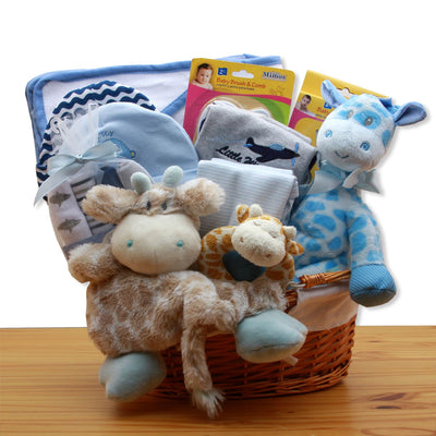 Jungle Safari New Baby Gift Basket - Blue - baby bath set -  baby boy gift basket - new baby gift basket - baby gift baskets - baby shower gifts