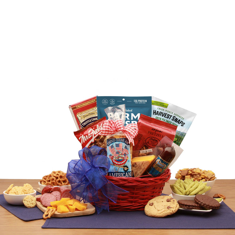 Proud To Be An American Patriotic Snack Gift Basket - July 4th gift basket - patriotic gift basket