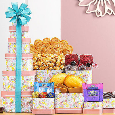 Floral Celebration: Gourmet Gift Tower