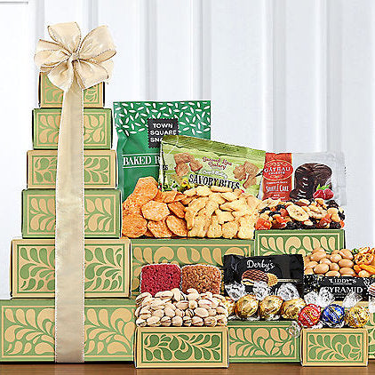 Golden Delights: Nuts & Sweets Gift Tower