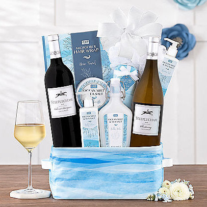 Steeplechase Vineyards Spa Luxuries: Ocean Mist & Sea Salt Spa & Wine Gift Basket