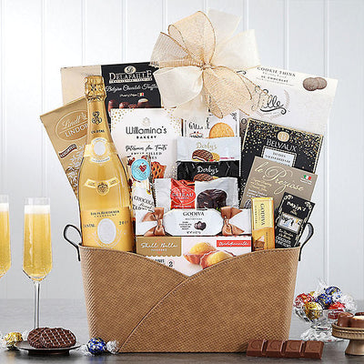 Louis Roederer Cristal Champagne gift basket with gourmet sweet and savory treats